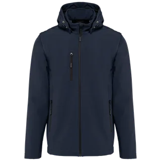 Kariban 3-laags uniseks softshelljas met afneembare capuchon en mouwen in Navy, voorkant