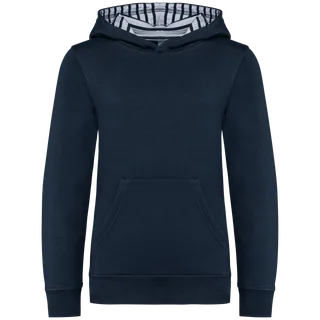 Kariban Sweater met contrasterende capuchon met motief in Navy / Mariniere, voorkant