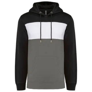 Kariban Driekleurige unisex sweater met capuchon in Black / White / Basalt Grey, voorkant