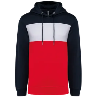 Kariban Driekleurige unisex sweater met capuchon in Navy / White / Red, voorkant