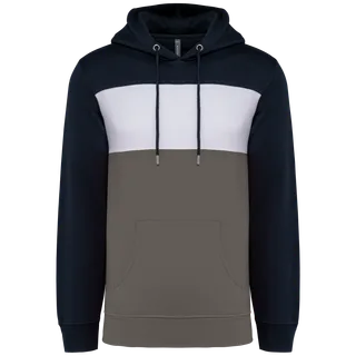 Kariban Driekleurige unisex sweater met capuchon in Navy / White / Basalt Grey, voorkant
