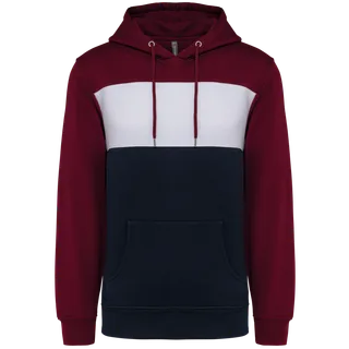 Kariban Driekleurige unisex sweater met capuchon in Wine / White / Navy, voorkant