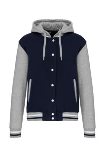 Kariban College jacket met capuchon unisex in Navy / Oxford Grey / White, voorkant