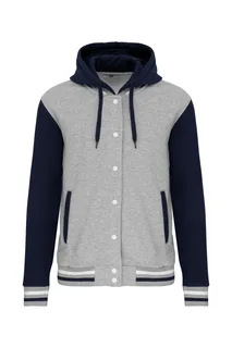 Kariban College jacket met capuchon unisex in Oxford Grey / Navy / White, voorkant