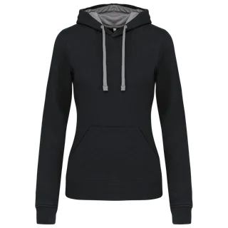 Kariban Damessweater met capuchon in contrasterende kleur in Black / Fine Grey, voorkant