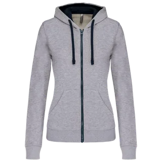 Kariban Ladies’ contrast hooded full zip sweatshirt in Oxford Grey / Navy, voorkant