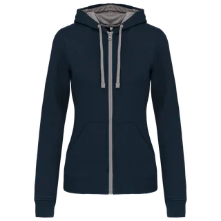 Kariban Ladies’ contrast hooded full zip sweatshirt in Navy / Fine Grey, voorkant