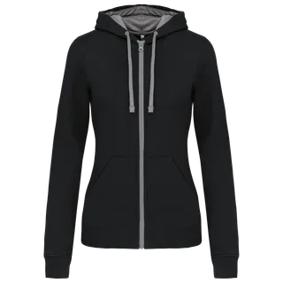 Kariban Ladies’ contrast hooded full zip sweatshirt in Black / Fine Grey, voorkant