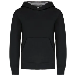 Kariban Kids' contrast hooded sweatshirt in Black / Fine Grey, voorkant