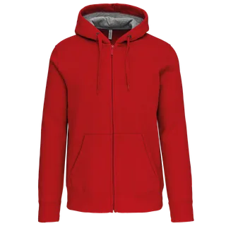 Kariban Full zip hooded sweatshirt in Red, voorkant