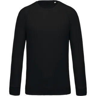 Kariban Men's organic cotton crew neck raglan sleeve sweatshirt in Black, voorkant