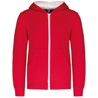 Kariban Kindersweatvest met capuchon in Red / White, voorkant