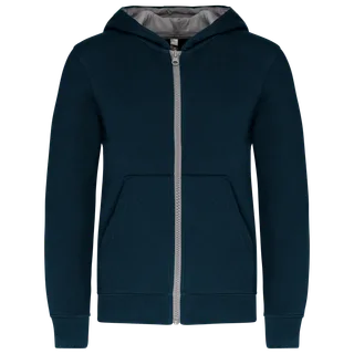 Kariban Kindersweatvest met capuchon in Navy / Fine Grey, voorkant