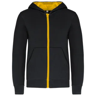 Kariban Kindersweatvest met capuchon in Black / Yellow, voorkant