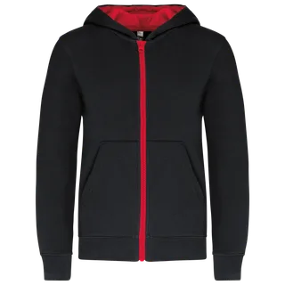 Kariban Kindersweatvest met capuchon in Black / Red, voorkant