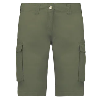 Kariban Lichte damesbermuda met diverse zakken in Light khaki, voorkant