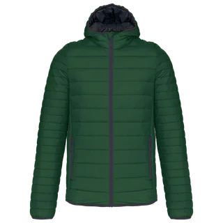 Kariban Men's lightweight hooded padded jacket in Forest Green, voorkant