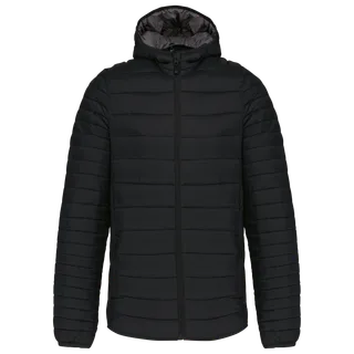 Kariban Men's lightweight hooded padded jacket in Black, voorkant