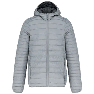 Kariban Men's lightweight hooded padded jacket in Marl Silver, voorkant