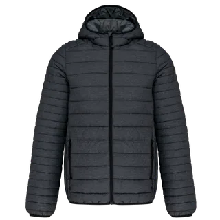 Kariban Men's lightweight hooded padded jacket in Marl Dark Grey, voorkant