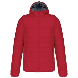 Kariban Men's lightweight hooded padded jacket in Red, voorkant