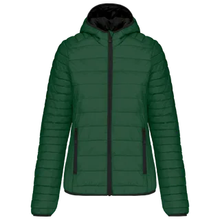 Kariban Lichtgewicht dames donsjack met capuchon in Forest Green, voorkant