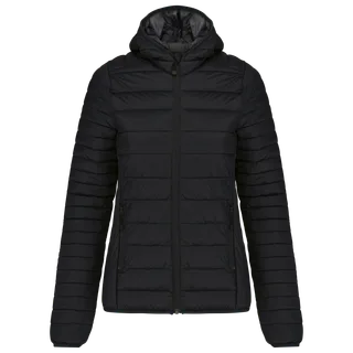 Kariban Lichtgewicht dames donsjack met capuchon in Black, voorkant