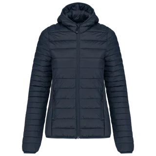 Kariban Lichtgewicht dames donsjack met capuchon in Navy, voorkant