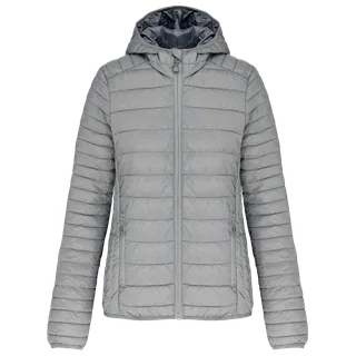 Kariban Lichtgewicht dames donsjack met capuchon in Marl Silver, voorkant