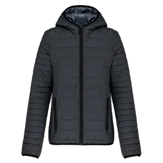 Kariban Lichtgewicht dames donsjack met capuchon in Marl Dark Grey, voorkant