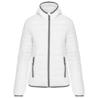 Kariban Lichtgewicht dames donsjack met capuchon in White, voorkant