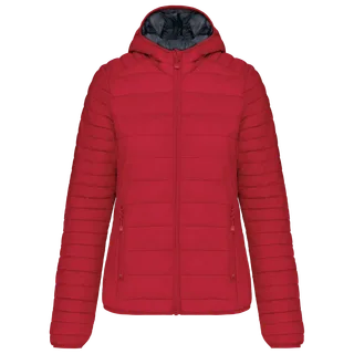 Kariban Lichtgewicht dames donsjack met capuchon in Red, voorkant