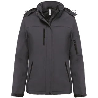 Kariban Ladies’ hooded softshell lined parka in Titanium, voorkant