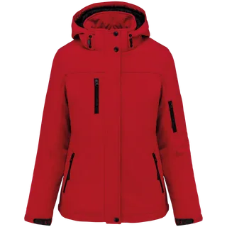 Kariban Ladies’ hooded softshell lined parka in Red, voorkant