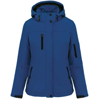Kariban Ladies’ hooded softshell lined parka in Dark Royal Blue, voorkant
