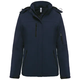 Kariban Ladies’ hooded softshell lined parka in Navy, voorkant