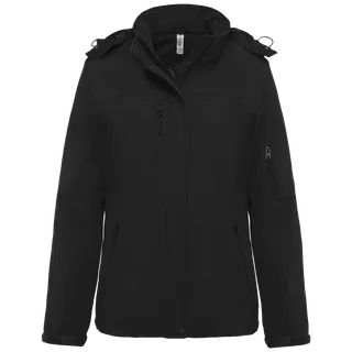 Kariban Ladies’ hooded softshell lined parka in Black, voorkant