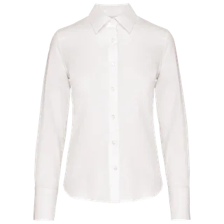 Kariban Dames non-iron blouse lange mouwen in White, voorkant