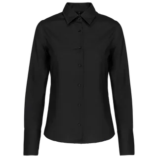Kariban Dames non-iron blouse lange mouwen in Black, voorkant