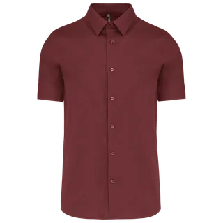 Kariban Cotton/elastane short-sleeved shirt in Wine, voorkant