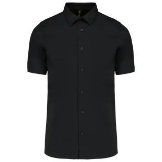 Kariban Cotton/elastane short-sleeved shirt in Black, voorkant