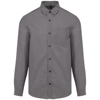 Kariban Heren Oxford overhemd lange mouwen in Oxford Silver, voorkant