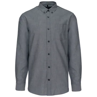 Kariban Heren Oxford overhemd lange mouwen in Oxford Shadow Navy, voorkant