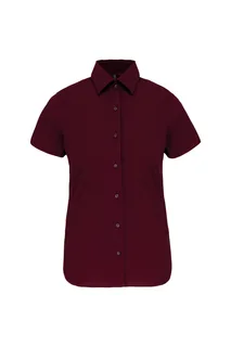 Kariban Ladies' short-sleeved cotton/elastane shirt in Wine, voorkant