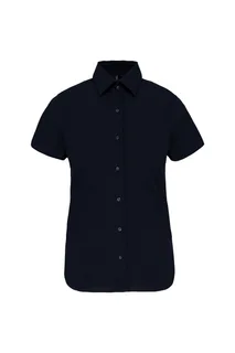 Kariban Ladies' short-sleeved cotton/elastane shirt in Navy, voorkant