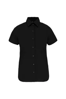 Kariban Ladies' short-sleeved cotton/elastane shirt in Black, voorkant