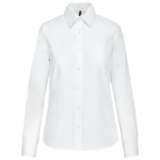 Kariban Dames Oxford blouse lange mouwen in White, voorkant