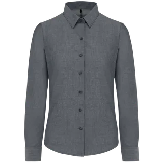 Kariban Dames Oxford blouse lange mouwen in Oxford Shadow Navy, voorkant