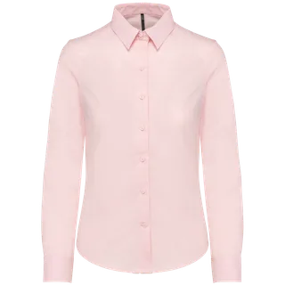 Kariban Dames Oxford blouse lange mouwen in Oxford Pale Pink, voorkant