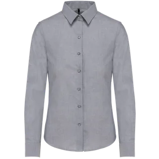Kariban Dames Oxford blouse lange mouwen in Oxford Zinc, voorkant